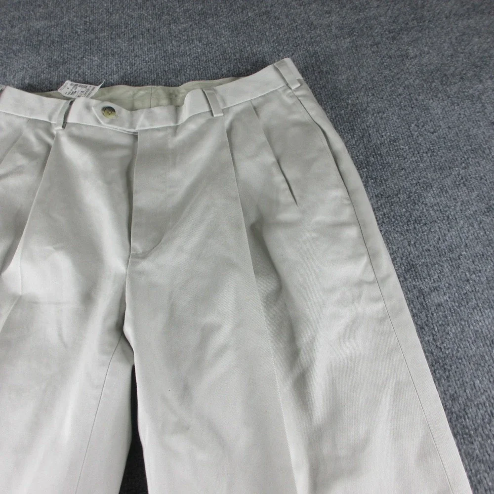 Jos A Bank Pants Mens 35x30 Beige Traveler Twill Pleated Cotton Dress Preppy